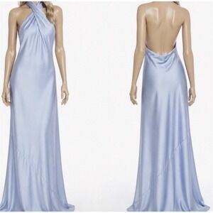 Show Me Your Mumu Jasmine Halter Maxi Dress Women XL Steel Blue Luxe Satin Lined
